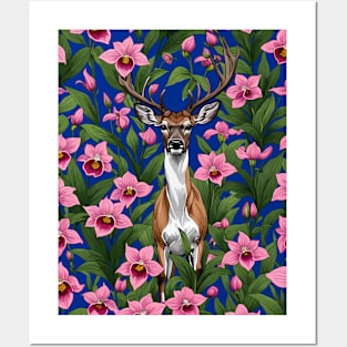 New Hampshire White Tailed Deer And Pink Ladys Slipper Posters and Art